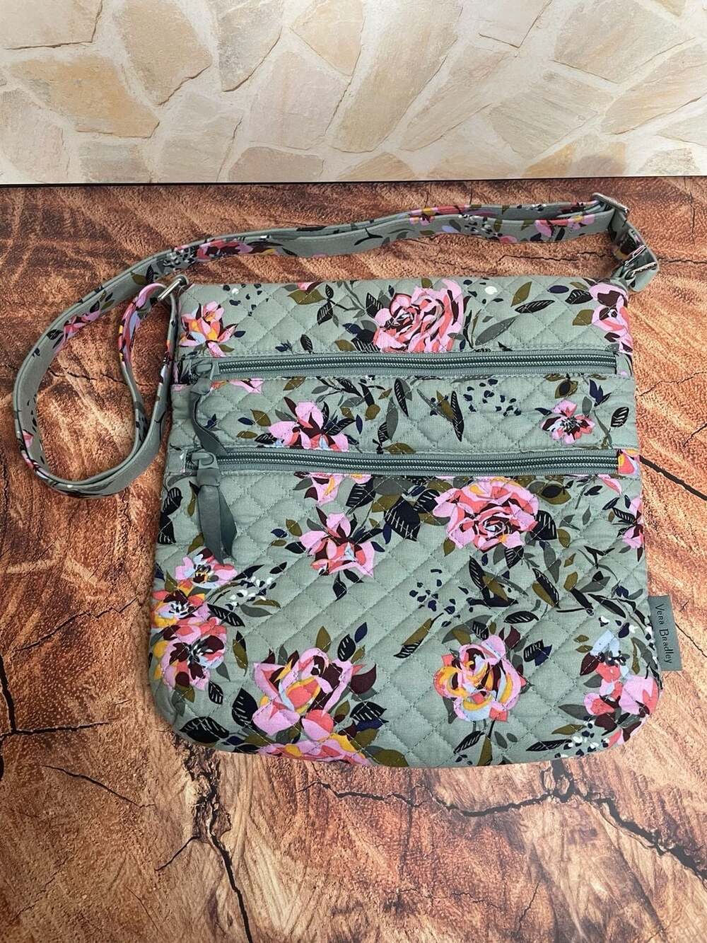 Vera Bradley Climbing Ivy Green Triple Zip Hipster Crossbody Bag